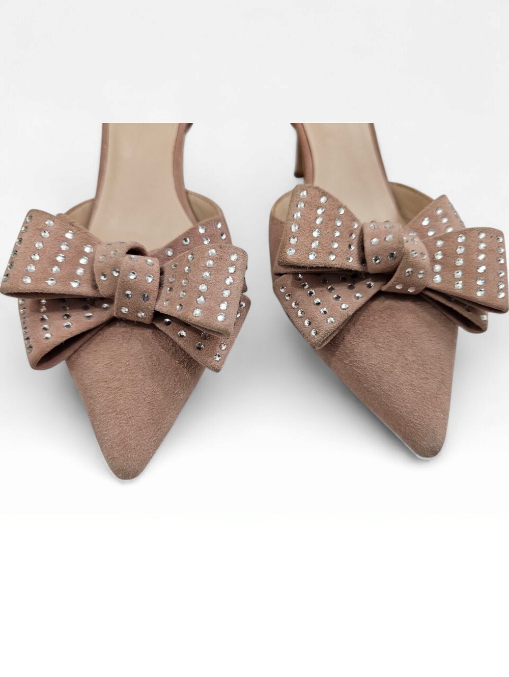 KATE SPADE Sterling Blush Pink Suede D'Orsay Rhinestone Bow Pointed Toe Pumps 7M - Picture 5 of 11